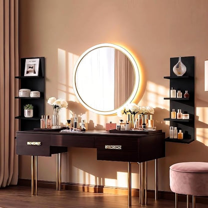 Homaterial Wall Shelves 4 Tier, Simple Vertical Corner Shelf for Room, Kitchen Wall Decor, Makeup Perfume Organizer,Decorative Shelving Unit, Black