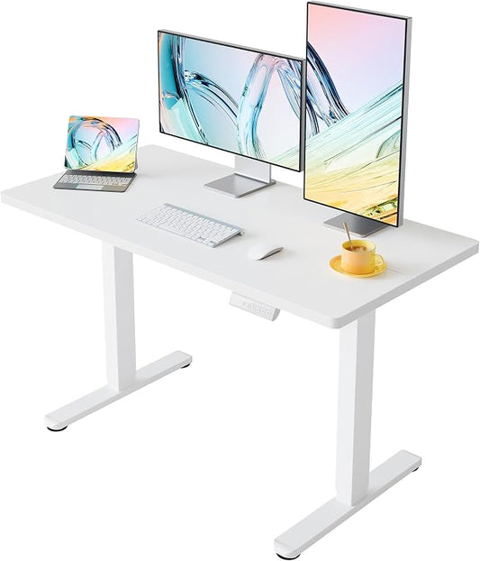 HUANUO 55 x 28 inch Electric Standing Desk Adjustable Height, 4 Memory Height Settings, Sit Stand Up Desk for Home Office & Computer Workstation, White