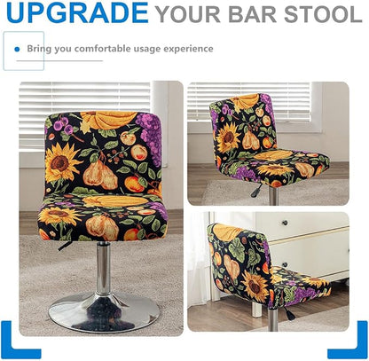 Levoberg Bar Stools Cover Set of 2 Printed Armless Swivel Barstools Slipcovers with Backs Stretch Square Counter Height Bar Stools Covers Mid Low Back Chair Cover for Kitchen Dining Room Bar #17