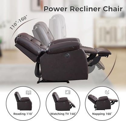 EBELLO Classic Power Recliner Chair, Faux Leather Oversized Electric Overstuffed Chair with Soft Cushion and Back, Sofa with Comfortable Armchair for Living Room, Brown