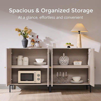 IFGET Modern Buffet Cabinet with Storage, 123.5" W Fluted Arched Sideboard Cabinet w/Adjustable Shelves, Wooden Modular Coffee Bar for Dining Room, Kitchen, Living Room, Entryway, Light Grey