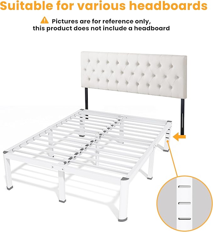 14 Inch King Bed Frame, Metal Platform Bed Frame with Round Corner Legs, 3500 lbs Heavy Duty Steel Slats Support, No Box Spring Needed, Noise Free, Easy Assembly, White