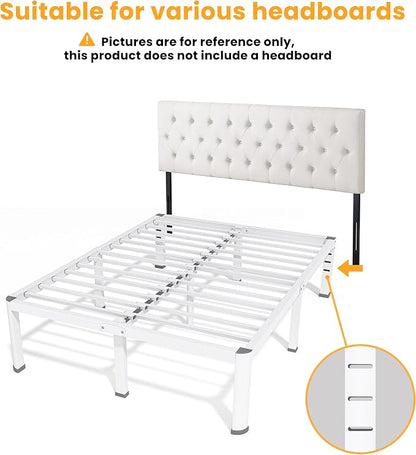 14 Inch Queen Bed Frame, Metal Platform Bed Frame with Round Corner Legs, 3500 lbs Heavy Duty Steel Slats Support, No Box Spring Needed, Noise Free, Easy Assembly, White