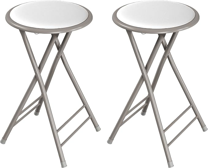 Lavish Home Folding Stool - Set of 2 Counter Height Bar Stools – 24-Inch Backless Folding Chairs with 225lb Capacity for Kitchen, Rec Room, or Game Room (White)