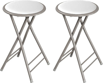 Lavish Home Folding Stool - Set of 2 Counter Height Bar Stools – 24-Inch Backless Folding Chairs with 225lb Capacity for Kitchen, Rec Room, or Game Room (White)