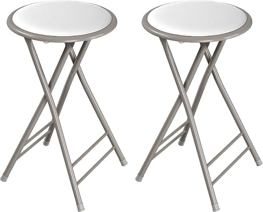Lavish Home Folding Stool - Set of 2 Counter Height Bar Stools – 24-Inch Backless Folding Chairs with 225lb Capacity for Kitchen, Rec Room, or Game Room (White)