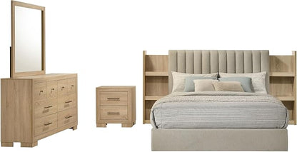 Coaster Home Furnishings - Arielle - Wood - 4-Piece Bedroom Set with Storage Bed, Channel-Tufted Headboard, Bookcase Panels and Transitional Style - Bedroom - Queen Size - Light Oak - 223111Q-S4