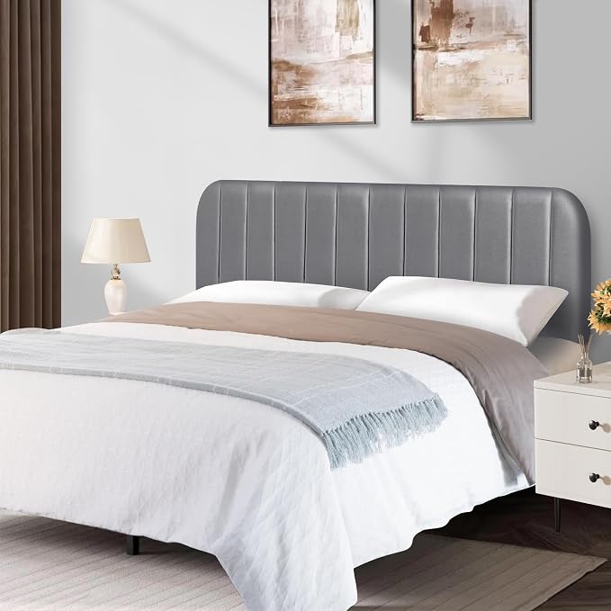 Queen Headboard Only - Upholstered Headboard for Bed, Easy Assembly, Velvet Covered Sponge, Place Between Bed & Wall, Adjustable Metal Legs with Non-Slip Pads, Grey