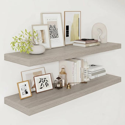 Vivelove 12" Deep Floating Shelves for Wall 40" Long, Wall Shelves for Bedroom Living Room Bathroom Kitchen Laundry Room, Farmhouse Rustic Shelves for Home Decor, 40" X 12" X 2" Set of 2, Grey