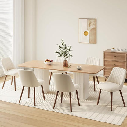 MALOL Upholstered Dining Chairs Set of 6, Modern Fabric Kitchen Chairs with Back, Wood Legs for Kitchen Dining Room Restaurant, Beige