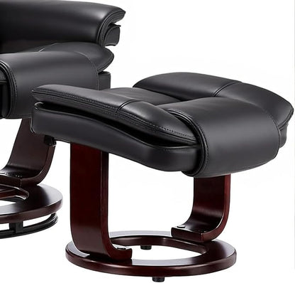 Swivel Recliner Chair with Ottoman Reclining Lounge Sofa Footrest, Set of 1 | 360°Sturdy Wood Base, Soft PU Leather, Upholstered Ultra-Plush Foam, Modern Armchair, Living Room Bedroom Office Reading Home