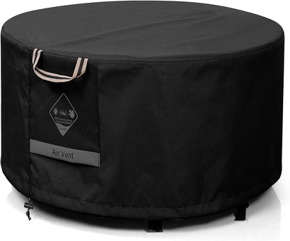 QH.HOME Fire Pit Cover Round Super Waterproof, 48" D X 24" H Outdoor Round Firepit Cover 600D Strong Tear Resistant, UPF 50+ Fire Pit Covers Premium Fading Resistant for Outdoor Fire Pit - Black