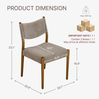 KISLOT Upholstered Dining Chairs Set of 6, Solid Wood Armless Kitchen Chairs with Soft Polyester Fabric, 18.9" Seat Height, Modern Dining Room Seating, 300 lbs Capacity, Brown