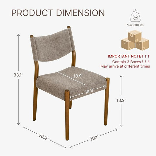 KISLOT Upholstered Dining Chairs Set of 6, Solid Wood Armless Kitchen Chairs with Soft Polyester Fabric, 18.9" Seat Height, Modern Dining Room Seating, 300 lbs Capacity, Brown