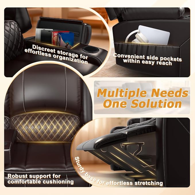 Upgraded Power Loveseat Reclining Couch, Reclining Loveseat Sofa RV Couch with Removable Armrest and Remote Control, Velvet Wall Hugger Home Theater Seating with 2-Tier Cushions, Storage (PU,Brown)