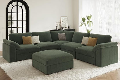 EASE MOOSE Oversized Sectional Modular Sofa,Large v Shape Sectional Couch Wide Deep Seat Modular Cloud Couch,Removable Cover,Green