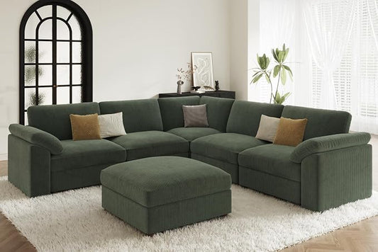 EASE MOOSE Oversized Sectional Modular Sofa,Large v Shape Sectional Couch Wide Deep Seat Modular Cloud Couch,Removable Cover,Green