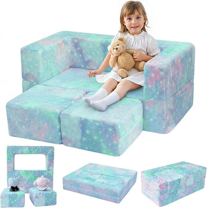 MeMoreCool Kids Sofa Couch, Glow in Dark Couch Sofa, Modular Convertible Kids Furniture