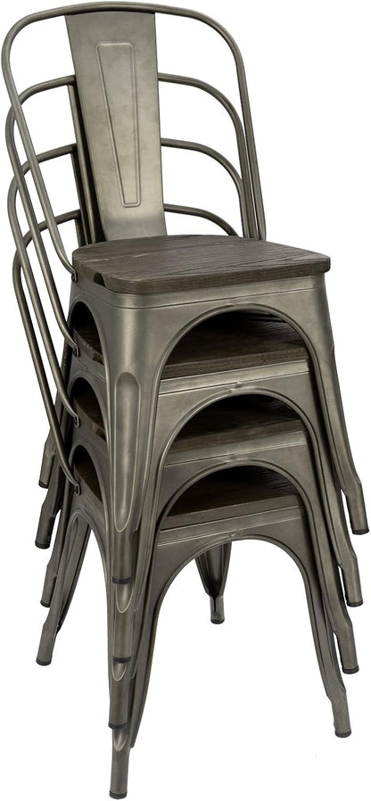 Furmax Metal Dining Chair Indoor-Outdoor Use Stackable Chic Dining Bistro Cafe Side Metal Chairs Set of 4(Gun)