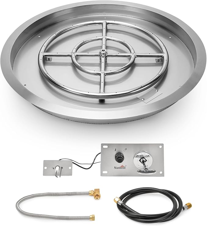 Stanbroil 19 InchDrop-in Round Fire Pit Kit with Spark Ignition,304 Stainless Steel Gas Fire Pit for Outdoor DIY Firepit - Natural Gas Version