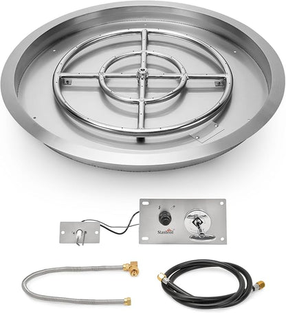 Stanbroil 19 InchDrop-in Round Fire Pit Kit with Spark Ignition,304 Stainless Steel Gas Fire Pit for Outdoor DIY Firepit - Natural Gas Version