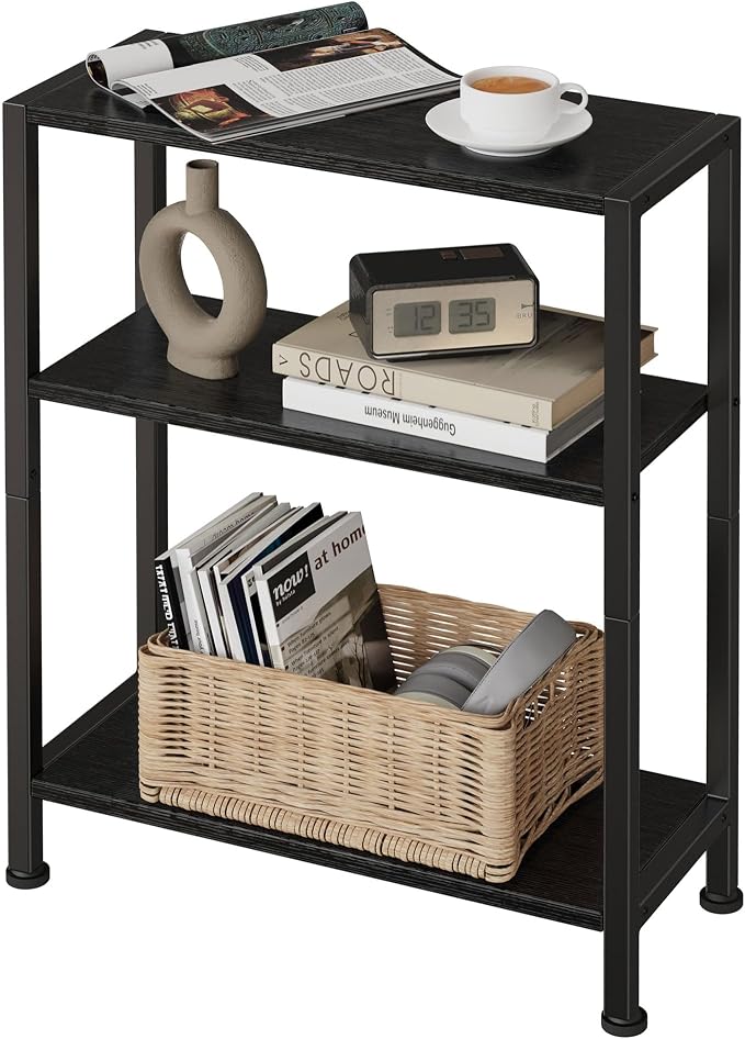 3-Tier Side Table, Small EndTable, Sofa SideTable for Narrow Spaces, Slim EndTable, NightstandTable, Skinny Bedside Table, for Living Room, Bedroom, Office, Black