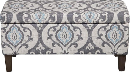 HomePop 36" Storage Ottoman Bench with Hinged Lid - Slate Damask