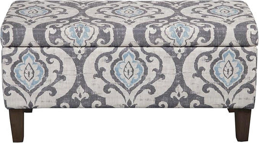 HomePop 36" Storage Ottoman Bench with Hinged Lid - Slate Damask