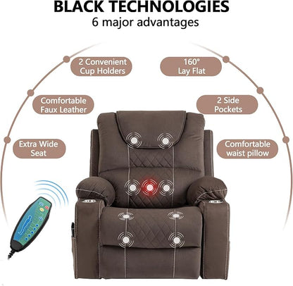 FUNECORP Large Power Lift Recliner Chair Sofa with Massage and Heat for Big and Tall Elderly,Infinite Positions,Single Motor,Cup Holders,and USB Ports,Velvet Home Theater Seat