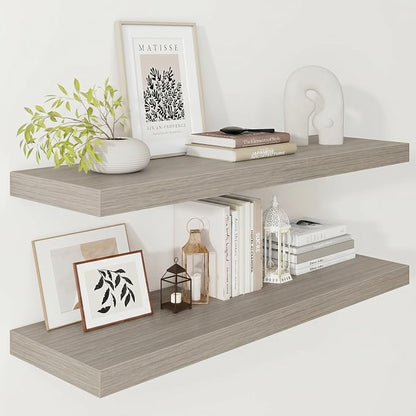 Vivelove 12" Deep Floating Shelves for Wall 36" Long, Wall Shelves for Bedroom Living Room Bathroom Kitchen Laundry Room, Farmhouse Rustic Shelves for Home Decor, 36" X 12" X 2" Set of 2, Grey