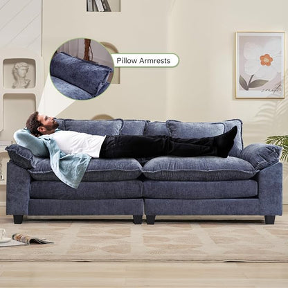 Oprisen 86" Modular Sectional Sofa, Comfy Cloud Couch Sectional Sofa, Chenille Sofa Sleeper Deep Seat Sofa with Throw Pillows for Living Room (Blue, 86"- Loveseat)