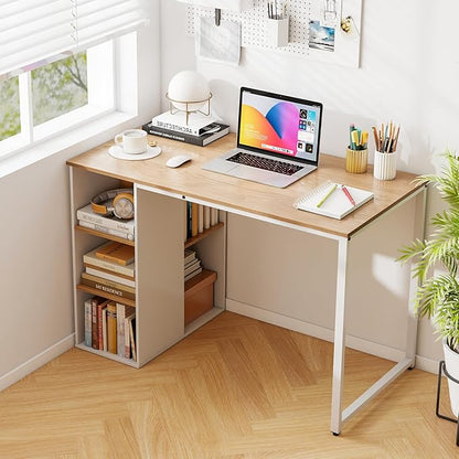 Tangkula Computer Desk with Storage Shelves, Home Office Desk with 5 Side Shelves & Metal Frame, Space Saving Laptop PC Desk, Writing Study Desk, Modern Vanity Desk for Bedroom (Natural)