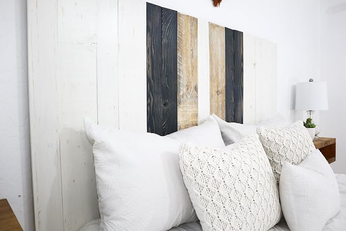 Barn Walls Gray Satin Sash Design, Multicolored, Solid Wood Headboard, Floating Panels, Wall Mount, Adjustable Height, Easy Installation, Queen Size