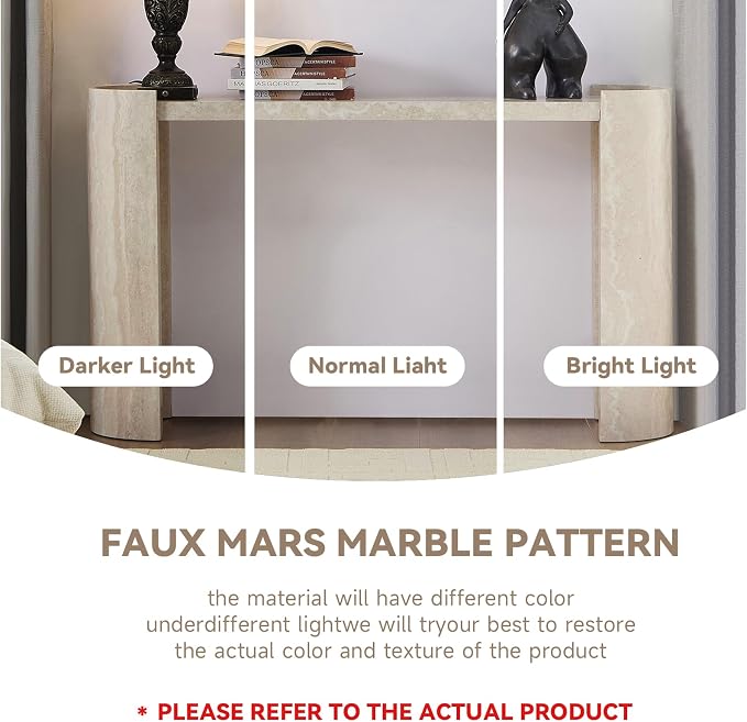 LKTART 53" MDF Console Table for Entryway, Narrow Entryway Table with Faux Mars Marble Pattern, Couch Table Behind Sofa with Curved Legs for Living Room Hallway Foyer