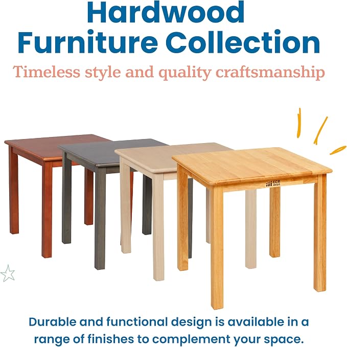 ECR4Kids 24in Square Hardwood Table with 22in Legs, Kids Furniture, Honey
