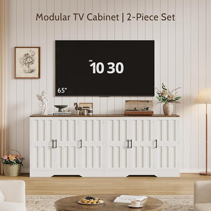 Modern Farmhouse Buffet Cabinet with Storage, 85" Large Sideboard Storage Cabinet with 6 Barn Doors, Coffee Liquor Bar Cabinet Wood Table Credenza with Adjustable Shelf for Kitchen Dining Living Room