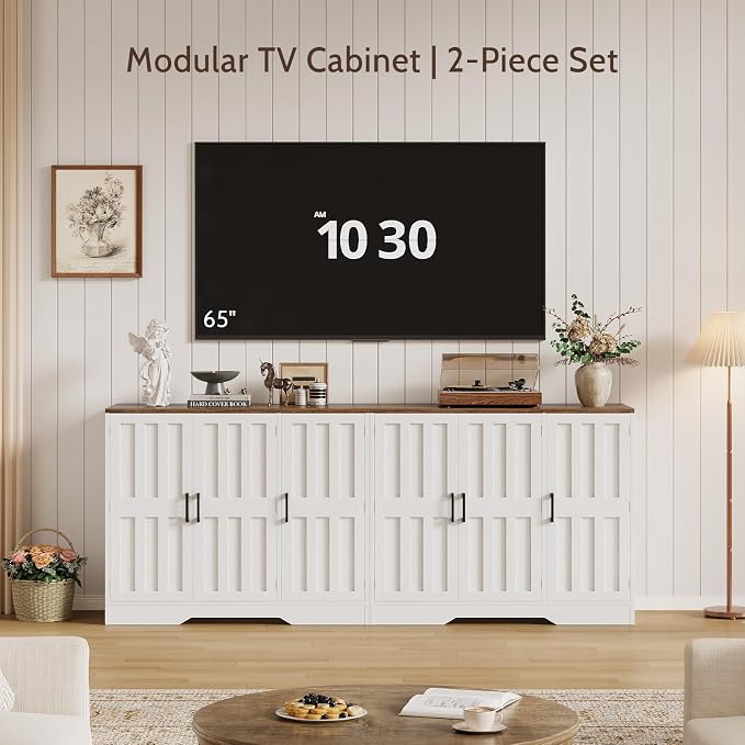 Modern Farmhouse Buffet Cabinet with Storage, 42" Large Sideboard Storage Cabinet with 3 Barn Doors, Coffee Liquor Bar Cabinet Wood Table Credenza with Adjustable Shelf for Kitchen Dining Living Room
