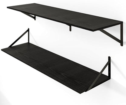 Heimlove Black Deep Floating Shelves for Wall, 40W x 12D Wood Wall Shelves Set of 2, Wide Floating Bookshelf for Living Room, Kitchen, Office, Bedroom and Decor Storage, with Metal Bracket - Black