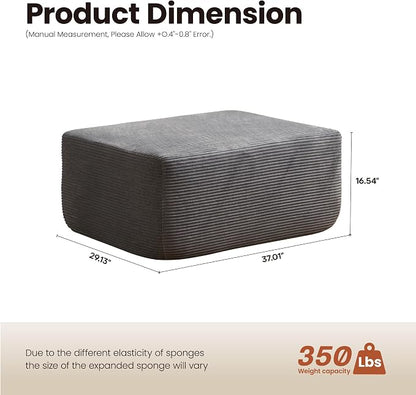 ovios 37" Corduroy Ottoman, Upholstered Cloud Ottoman for Boneless Couch in a Box, Modular Sectional Couches for Living Room Bedroom, Compressed Memory Foam, No Assembly Require, Grey