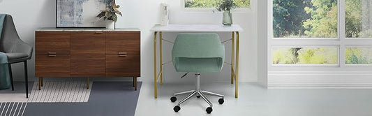 Versanora Teamson Home's Faux White Marble Top Compact Modern Desk with Brass-Finished Arched Legs and Sleek, Contemporary Silhouette