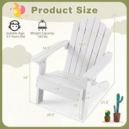 Giantex Kids Adirondack Chair, All-Weather HIPS Children's Outdoor Chair with Tilted High Backrest, Toddler Beach Chair for Garden Patio Backyard, Kids Lawn Chairs for Age 3-7 (2,White)