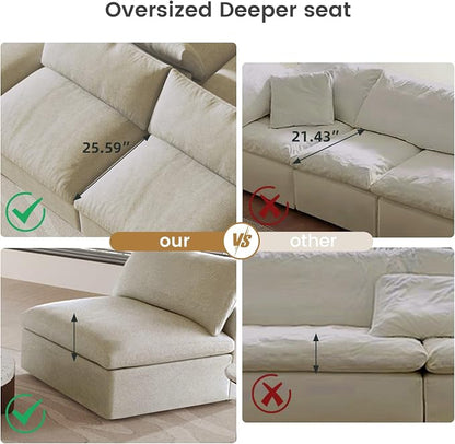 Cloud Couch 120" Sectional Couches for Living Room/Modular Convertible U Shaped Sofa Couch with 2 Storage Ottomans,5 Seater Minimalist Wide Deep Seat Sets (Khaki, 5 Seater)