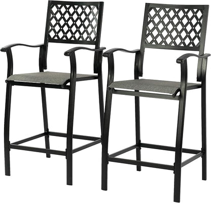 Kozyard Outdoor Counter Height Bar Stools Set of 2, Patio Bar Chairs with Wrought Iron Frame & Textilene Fabric, Outdoor Dining Chairs for Patio, Poolside, Backyard Gray