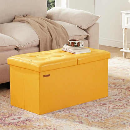 HAUSFRAU - 30 Inches Storage Ottoman Bench with Flipping Lid, Foldable Storage Chest Foot Rest for Living Room, Bedroom, Entryway, Load 660 lb, Synthetic Leather, Yellow