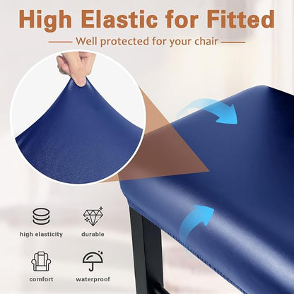 PU Leather Bar Stool Covers Rectangular, 100% Waterproof Stool Covers Rectangle Super Stretch 20% Thicker Leather Saddle Stools Cover Rectangular Counter Bar Stools with Elastic Band (4 PCS, Navy)