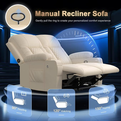 Loveseat Recliner Sofa, Home Theater Seating with Storage & Pocket, Reclining Loveseat Sofa with USB Ports & Phone Holders, Wall Hugger Recliner RV Couch Furniture