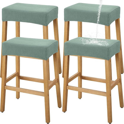YISUN Stool Covers Rectangle - 4 Pack Stretch Waterproof Saddle Seat Cover Counter Bar Stools Bar Chairs Covers Kitchen Island Chairs Cushion Protector (4, Green)