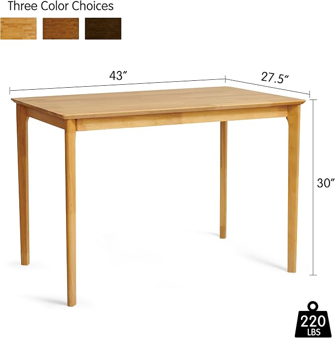 Hokway Dining Table for 4, 43 Inch Rectangular Solid Wood Kitchen Table for Small Space, Modern Dinner Table for Dining Room, Living Room, Office, Natural