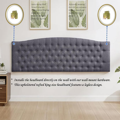 24KF Upholstered Tufted Button Linen Wall Mounted Headboard,Comfortable Fashional Headboard King/CA King Size, 6055-K-Dark Gray