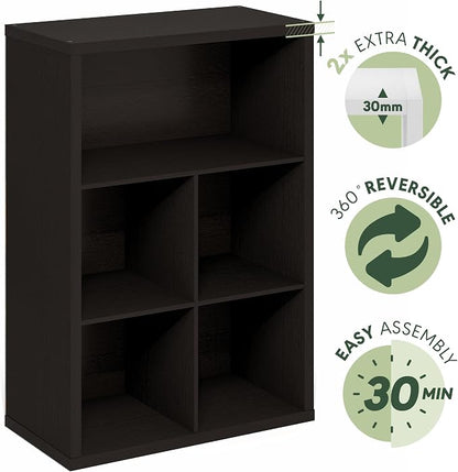 Furinno Cubicle 5-Cube Book Shelf, Extra Thick Frame Bookshelf, Dark Oak | Cube Storage Organizer Bookcase with Closed Back, 15.3 x 29.9 x 43.3, for Living Room, Bedroom, Home Office